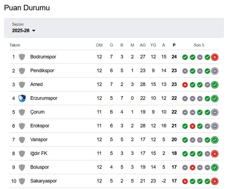 bodrum fk puan durumu